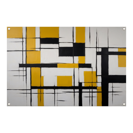 Abstracte Geometrische Balans in Geel en Zwart tuinposter