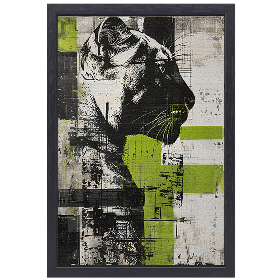 Abstracte schilderij van een zwarte panter canvas met baklijst