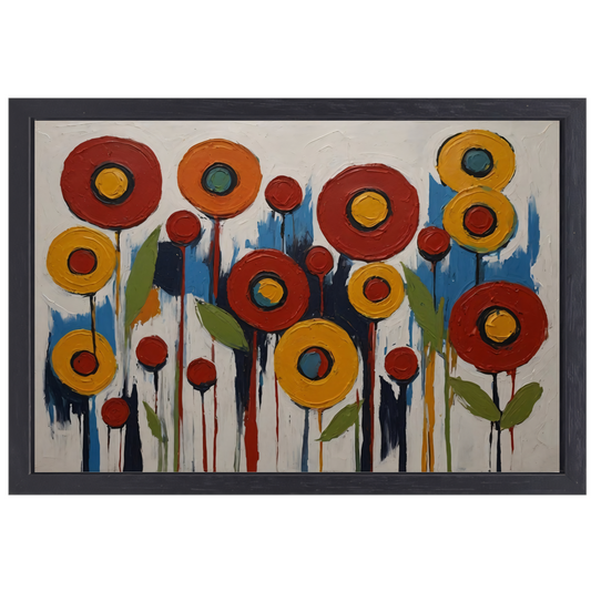 Abstracte Impressies van een Kleurrijk Bloemenveld canvas met baklijst