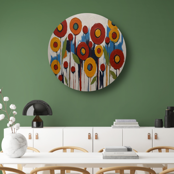 Abstracte Impressies van een Kleurrijk Bloemenveld aluminium muurcirkel