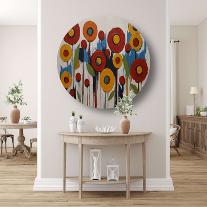 Abstracte Impressies van een Kleurrijk Bloemenveld aluminium muurcirkel