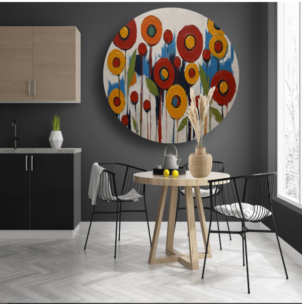 Abstracte Impressies van een Kleurrijk Bloemenveld aluminium muurcirkel