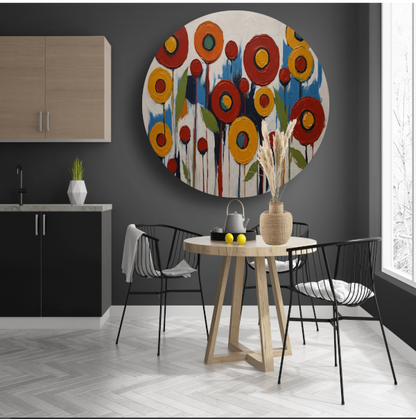 Abstracte Impressies van een Kleurrijk Bloemenveld aluminium muurcirkel