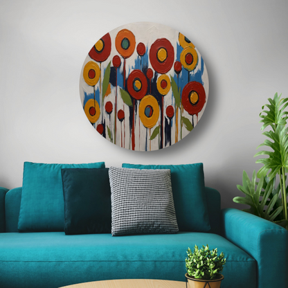 Abstracte Impressies van een Kleurrijk Bloemenveld aluminium muurcirkel