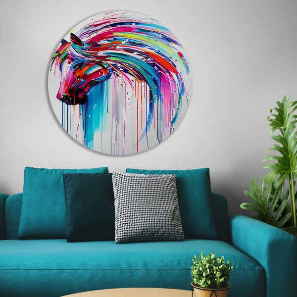 Abstract kleurrijk paardenschilderij voor moderne interieurs forex muurcirkel