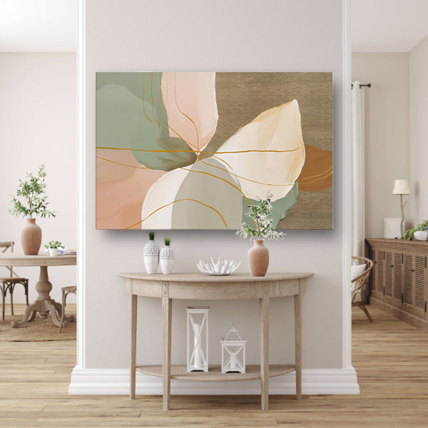 Abstract schilderij met lijnen in Japandi-stijl canvas met baklijst