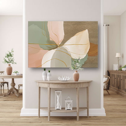 Abstract schilderij met lijnen in Japandi-stijl canvas met baklijst