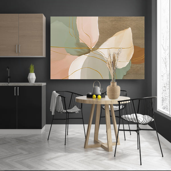 Abstract schilderij met lijnen in Japandi-stijl canvas met baklijst