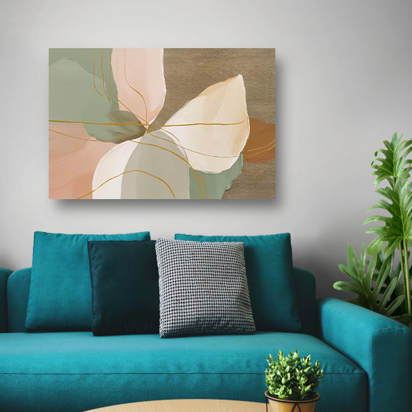 Abstract schilderij met lijnen in Japandi-stijl canvas met baklijst