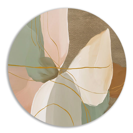 Abstract schilderij met lijnen in Japandi-stijl aluminium muurcirkel