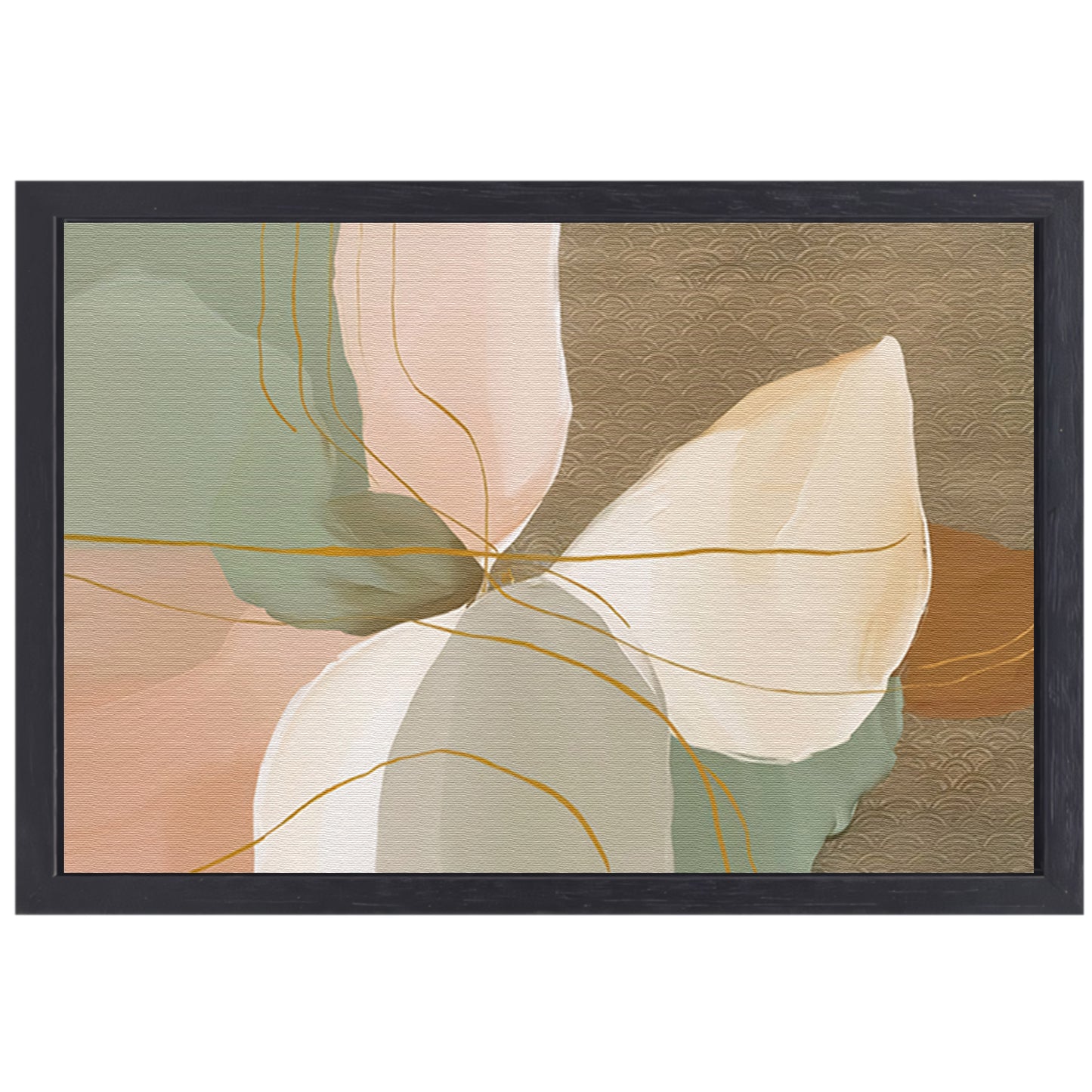 Abstract schilderij met lijnen in Japandi-stijl canvas met baklijst