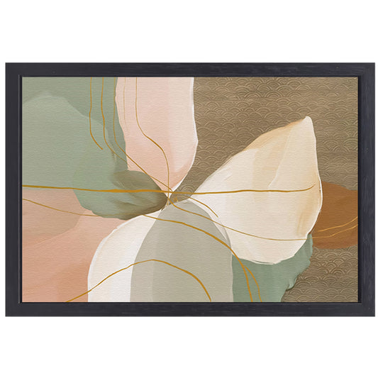 Abstract schilderij met lijnen in Japandi-stijl canvas met baklijst