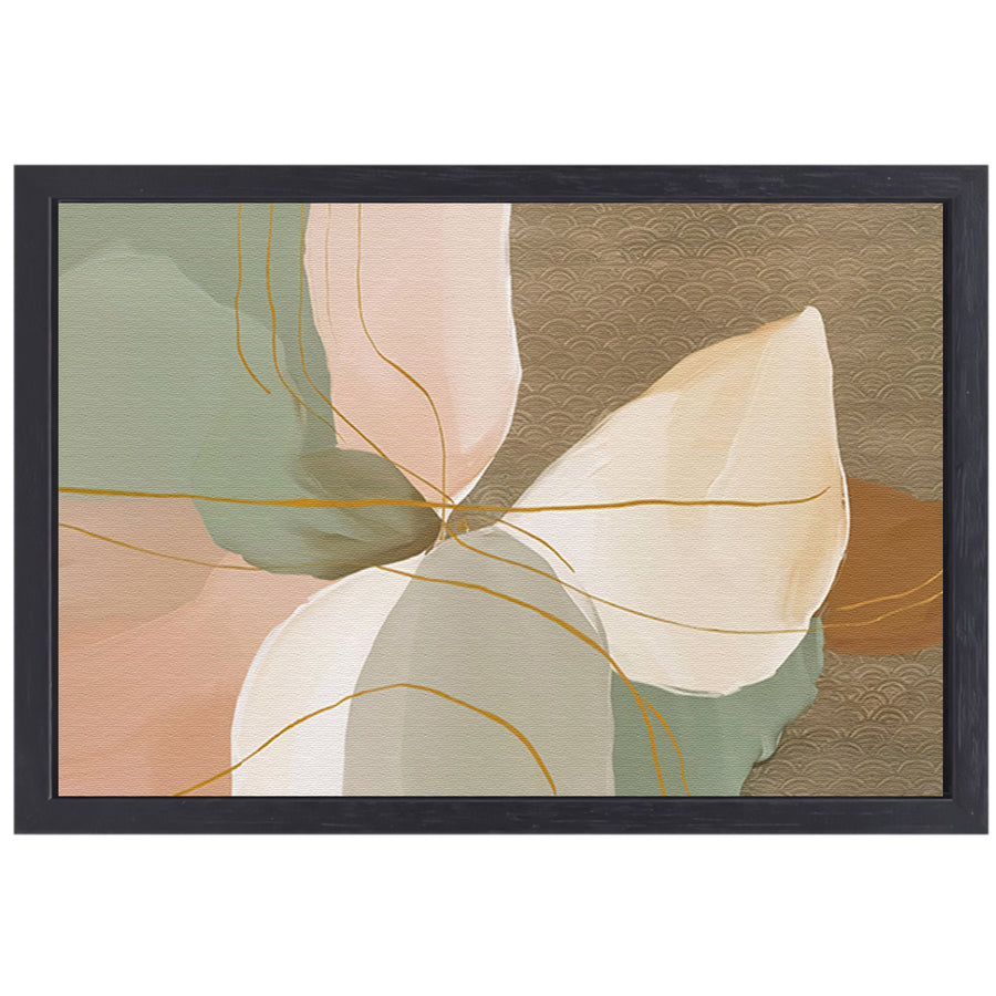 Abstract schilderij met lijnen in Japandi-stijl canvas met baklijst