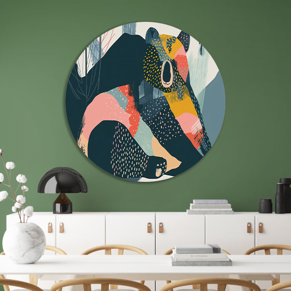 Abstracte beer met levendige kleuren in landschap aluminium muurcirkel