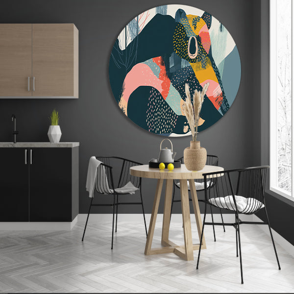 Abstracte beer met levendige kleuren in landschap aluminium muurcirkel