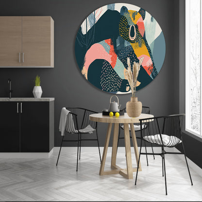 Abstracte beer met levendige kleuren in landschap aluminium muurcirkel