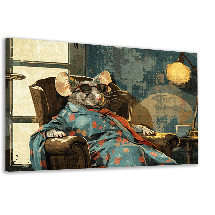 Ontspannen muis in vintage fauteuil canvas