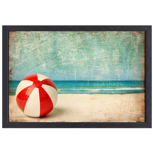 Zomerse strandbal aan kalme kust canvas met baklijst