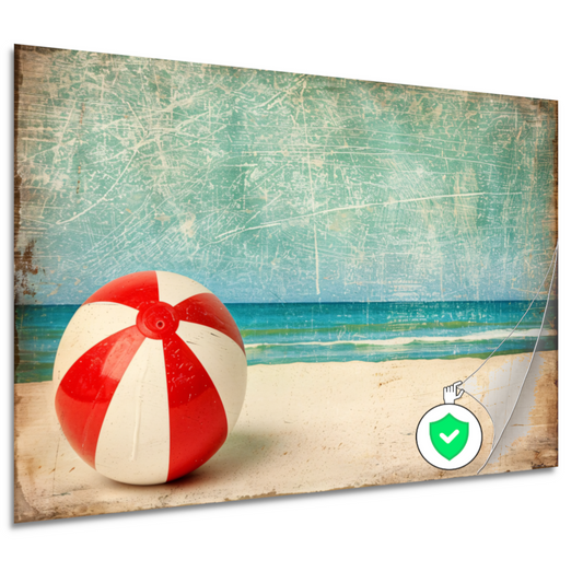 Zomerse strandbal aan kalme kust poster