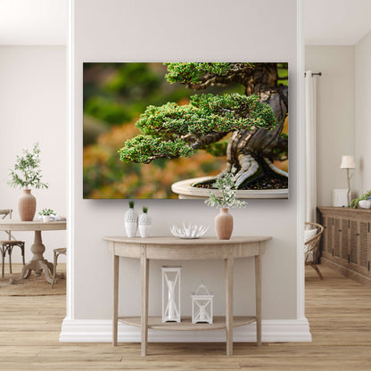 Close-up van een gedetailleerde bonsai boomcanvas