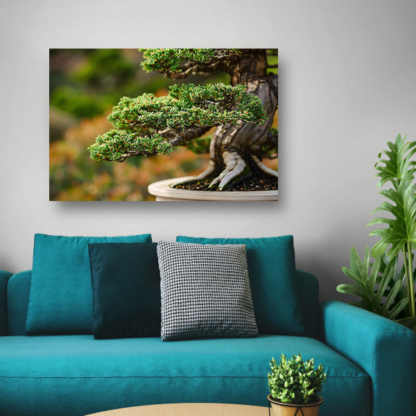 Close-up van een gedetailleerde bonsai boomcanvas