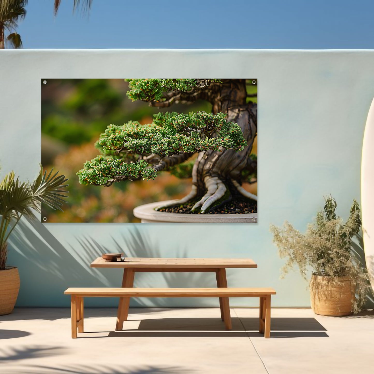 Close-up van een gedetailleerde bonsai boom tuinposter