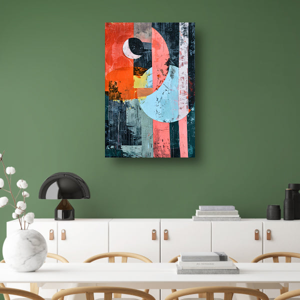 Abstract Kleurenexplosie met Vormen en Lijnen canvas met baklijst
