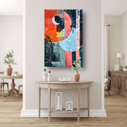 Abstract Kleurenexplosie met Vormen en Lijnen canvas met baklijst