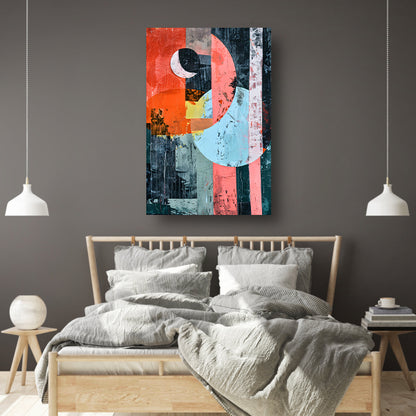 Abstract Kleurenexplosie met Vormen en Lijnen canvas met baklijst