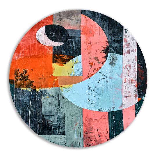 Abstract Kleurenexplosie met Vormen en Lijnen aluminium muurcirkel