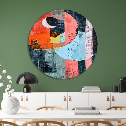 Abstract Kleurenexplosie met Vormen en Lijnen aluminium muurcirkel