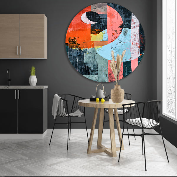 Abstract Kleurenexplosie met Vormen en Lijnen aluminium muurcirkel