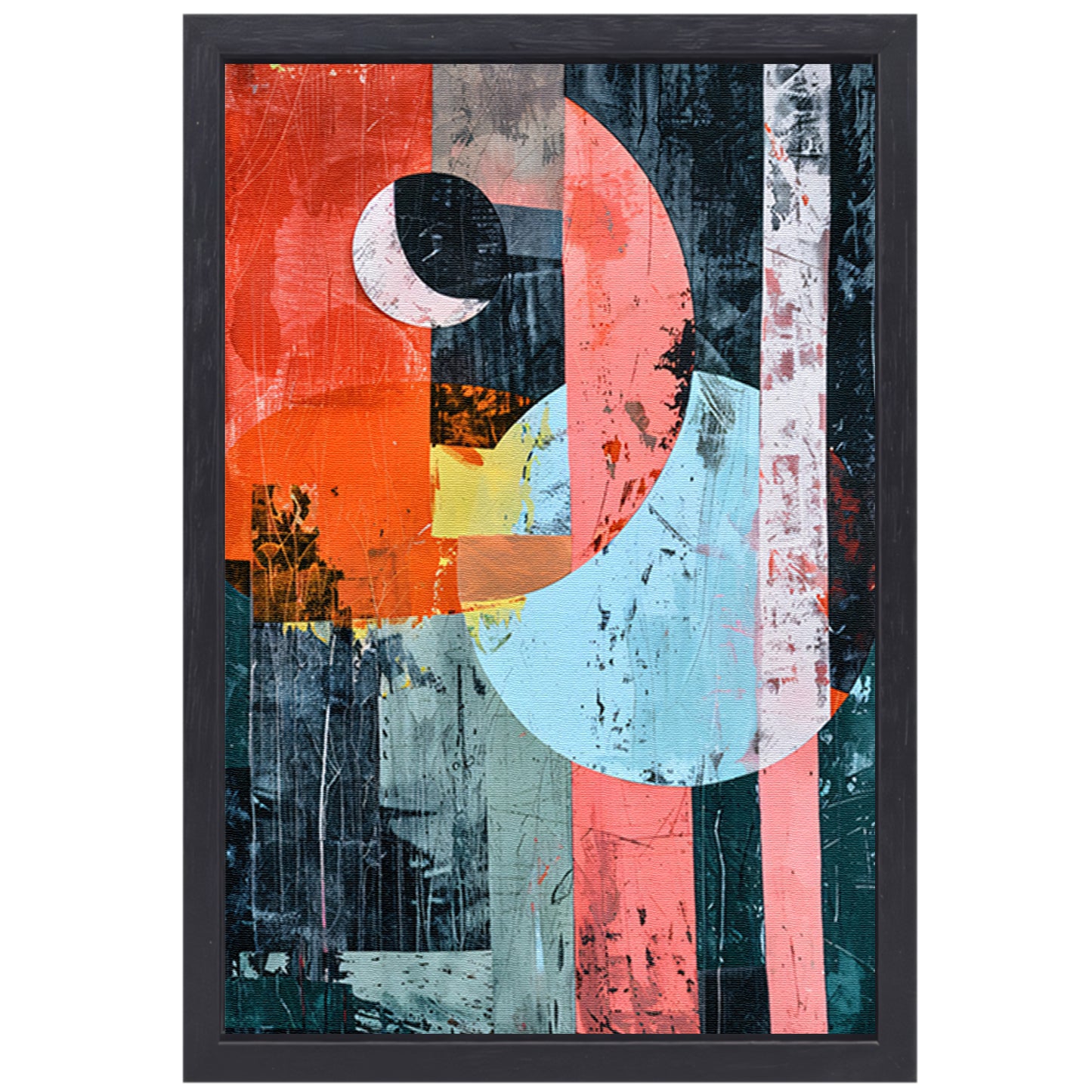 Abstract Kleurenexplosie met Vormen en Lijnen canvas met baklijst