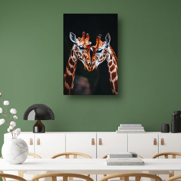 Twee giraffen met donkere achtergrond poster