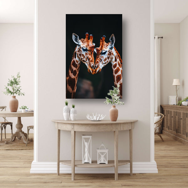 Twee giraffen met donkere achtergrond poster