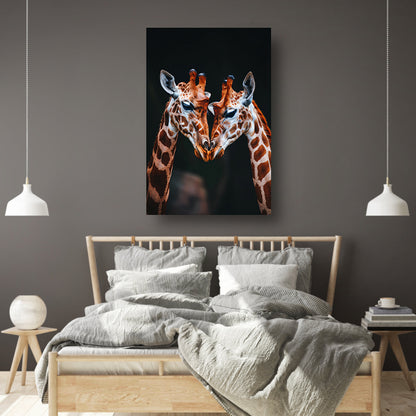 Twee giraffen met donkere achtergrond poster