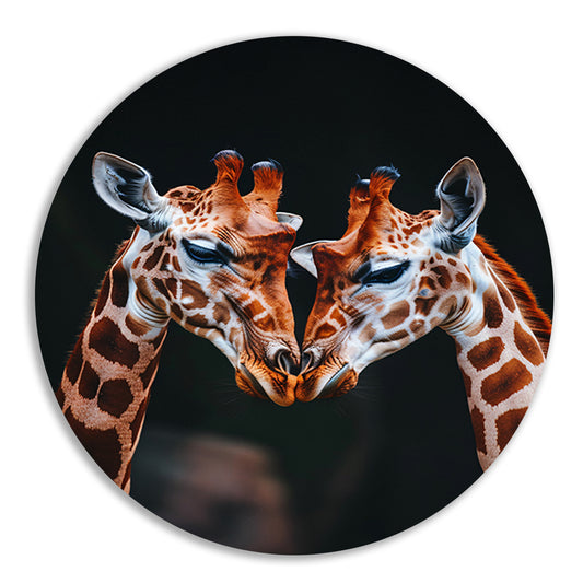 Twee giraffen met donkere achtergrond aluminium muurcirkel