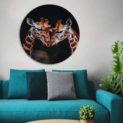 Twee giraffen met donkere achtergrond forex muurcirkel