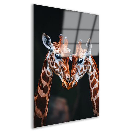 Twee giraffen met donkere achtergrond acrylglas