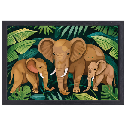 Familie Olifanten in het Groene Tropisch Woud canvas met baklijst