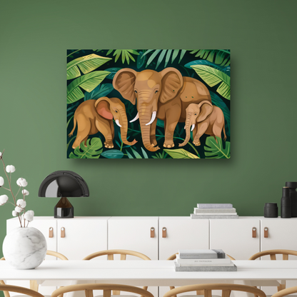 Familie Olifanten in het Groene Tropisch Woud canvas met baklijst