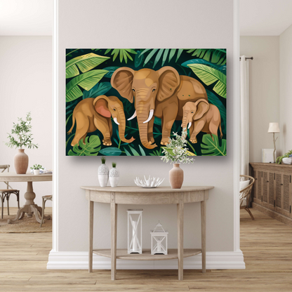 Familie Olifanten in het Groene Tropisch Woud canvas met baklijst
