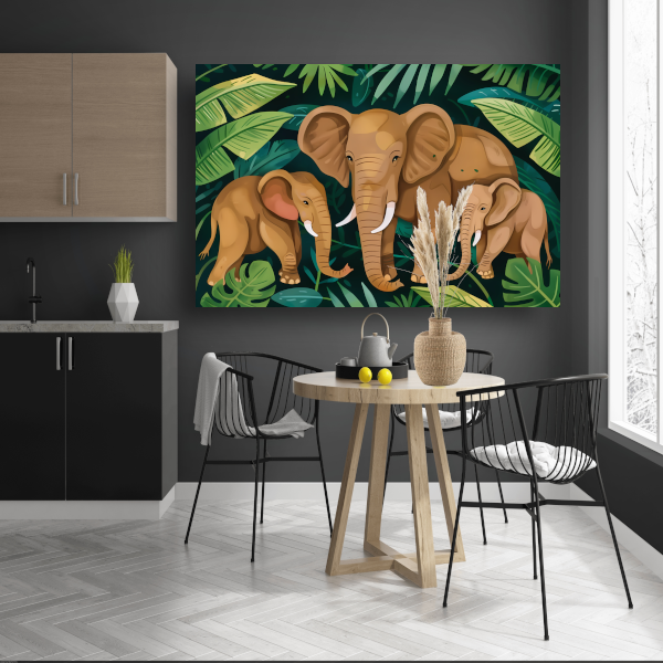 Familie Olifanten in het Groene Tropisch Woud canvas met baklijst
