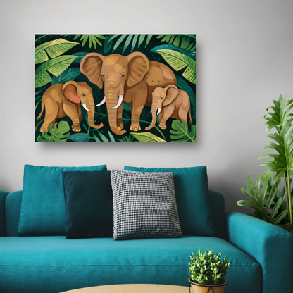 Familie Olifanten in het Groene Tropisch Woud canvas met baklijst