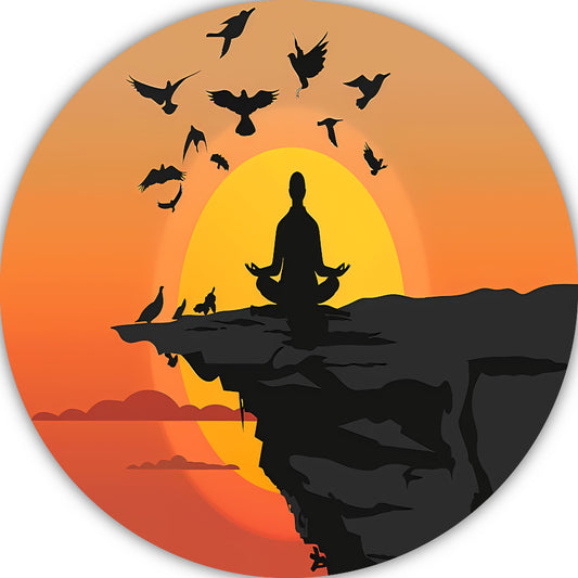Silhouet Zonsondergang Meditatie forex muurcirkel