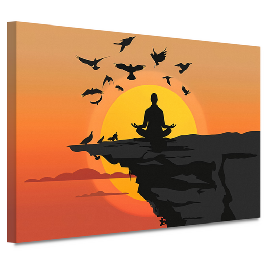 Silhouet Zonsondergang Meditatie canvas