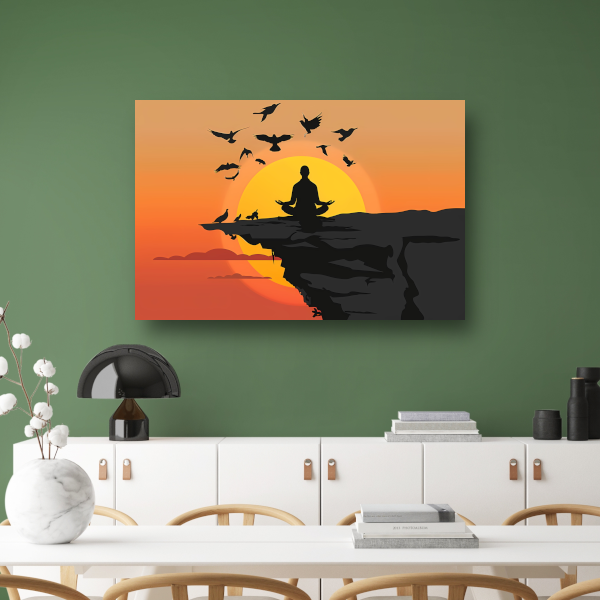 Silhouet Zonsondergang Meditatie canvas