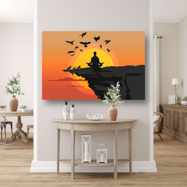 Silhouet Zonsondergang Meditatie canvas
