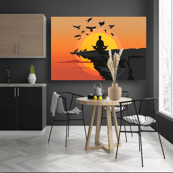 Silhouet Zonsondergang Meditatie canvas