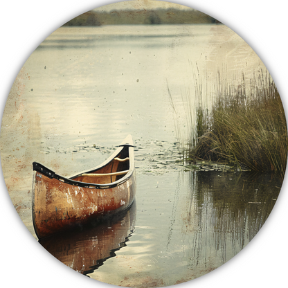 Impressionistische kano op kalm meer aluminium muurcirkel